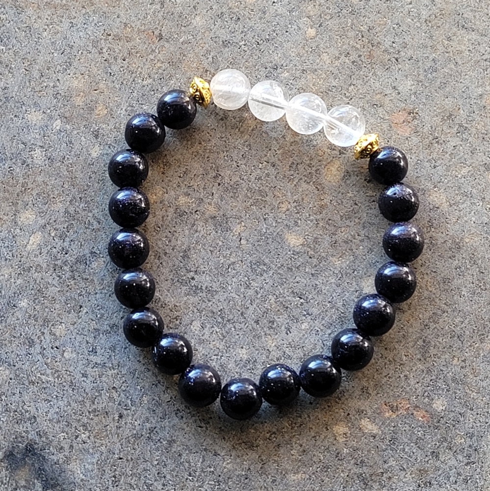Moonstone & Quartz Stone Bead Handmade Bracelet - Picture 4 of 5